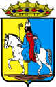 S. Nicol a cavallo con un bambino in campo giallo e blu. E' lo stemma di Collescipoli